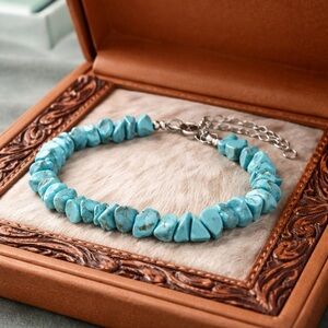 Turquoise Chip Bead Bracelet - Blue Gemstone Bracelet